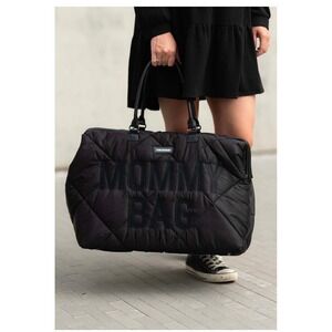 Childhome Mommy Bag Black Quilted Nylon Diaper Travel Tote Large Hospital Bag